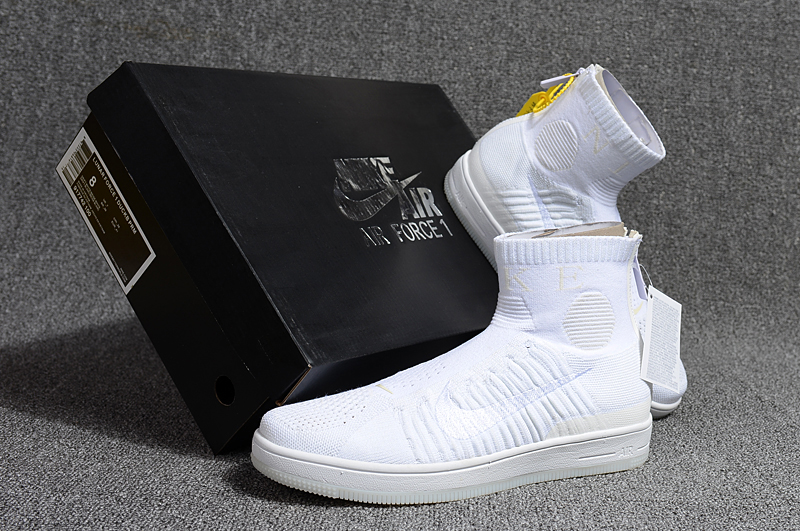 2018 Men Nike Air Force 1 Zip Mid All White Shoes